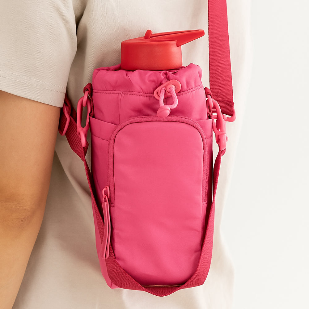 K&Co Sorrento Nylon Drink Bottle Bag - FUCHSIA